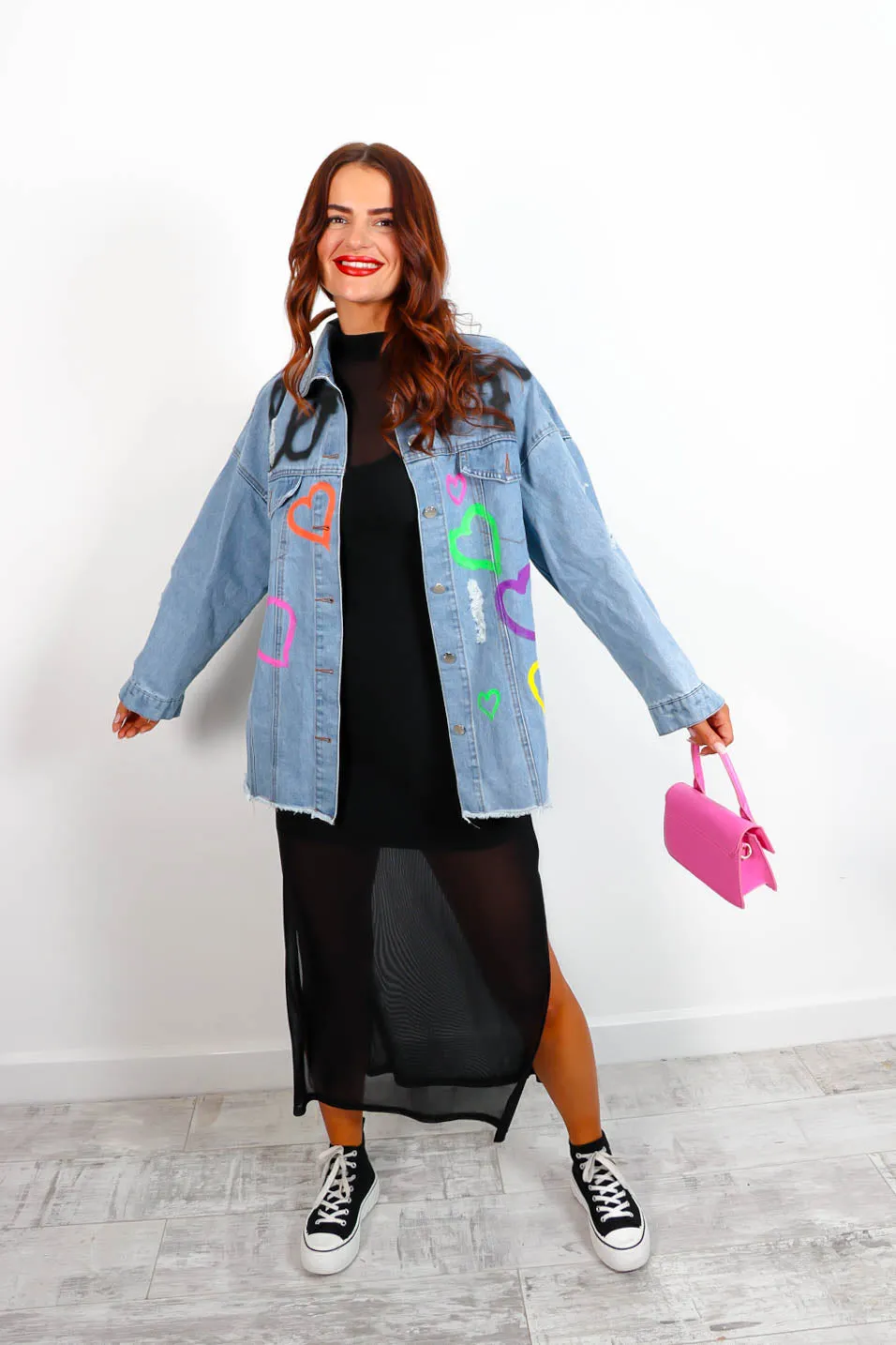 Denim Days - Light Wash Blue Heart Graphic Jacket
