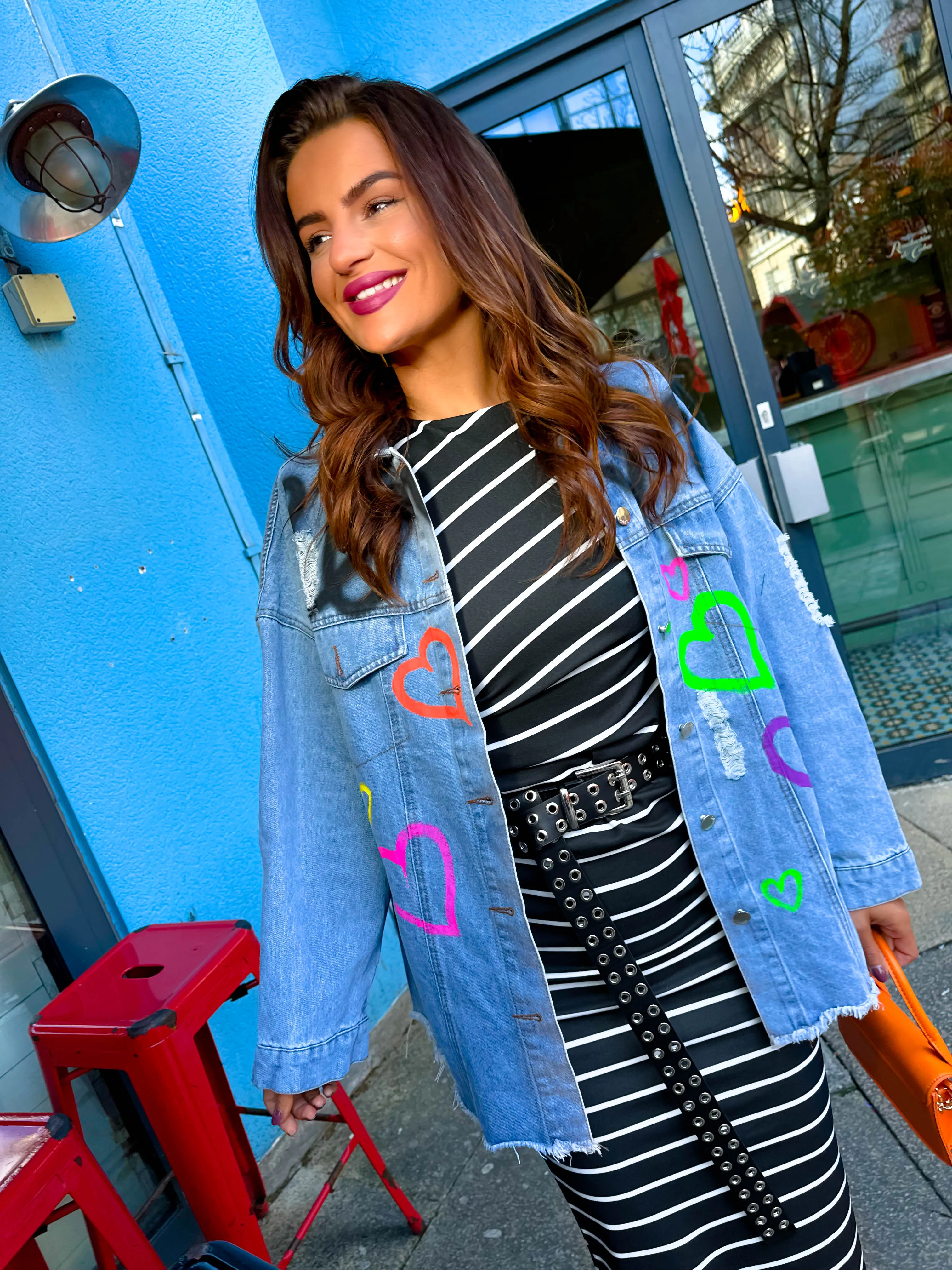 Denim Days - Light Wash Blue Heart Graphic Jacket