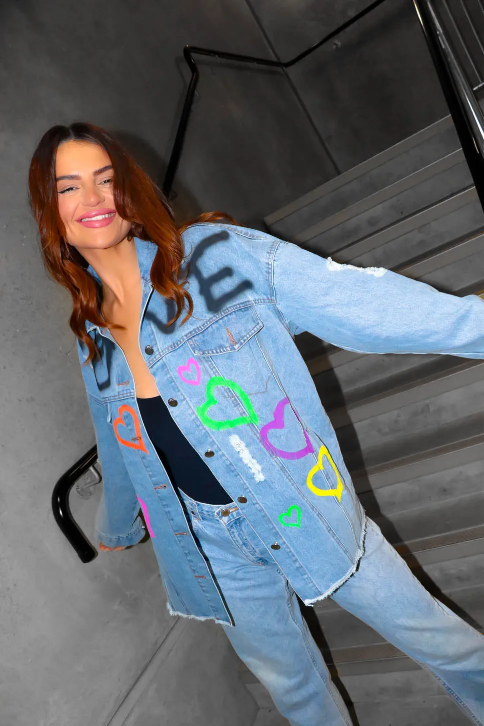 Denim Days - Light Wash Blue Heart Graphic Jacket