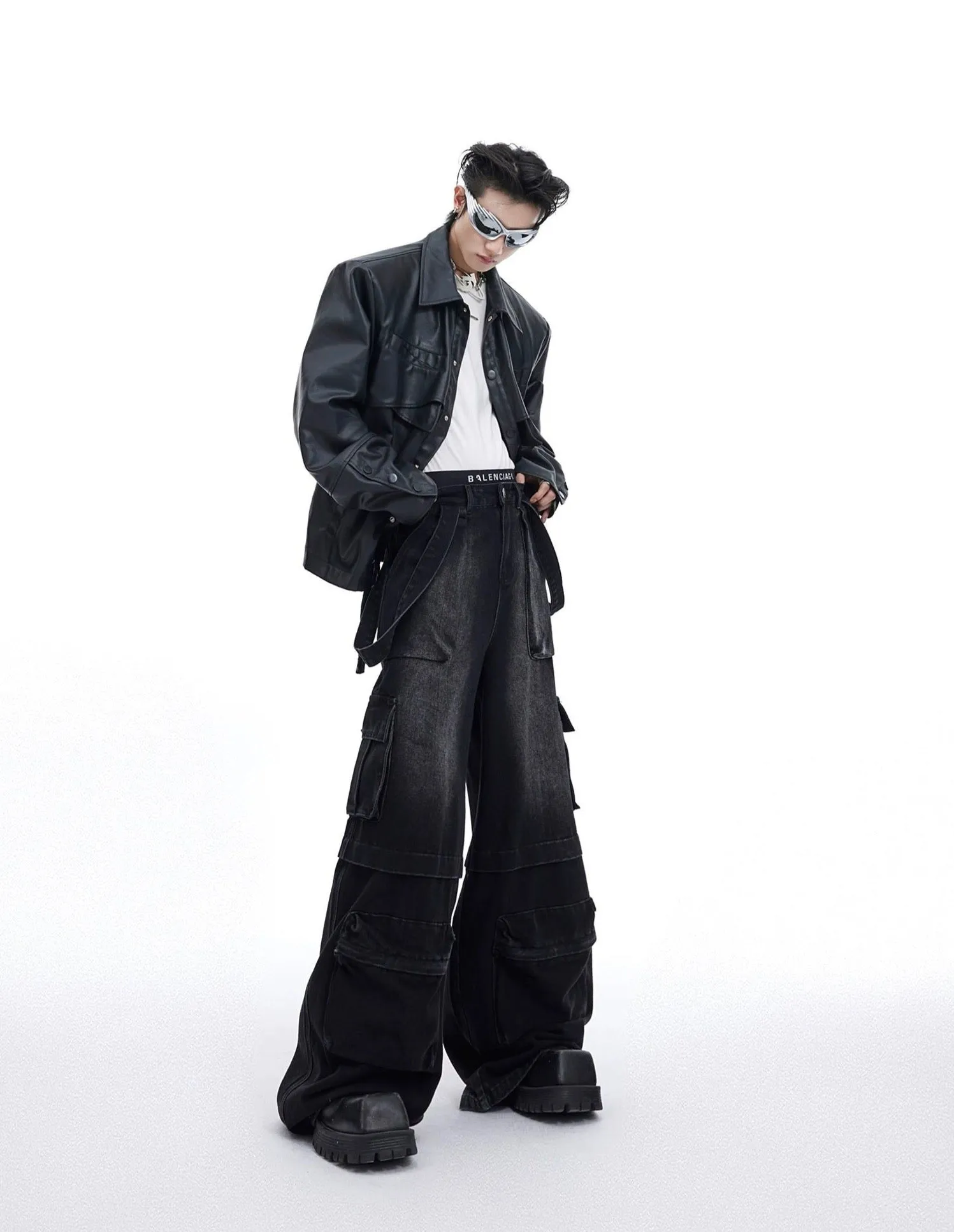 Faded Cargo Style Jeans