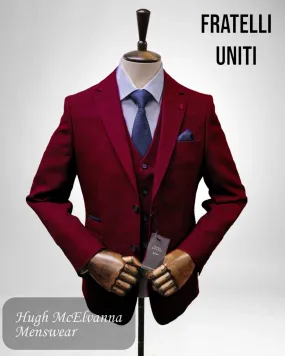 Mens Elegant Fratelli Burgundy Jacket & Waistcoat Ensemble