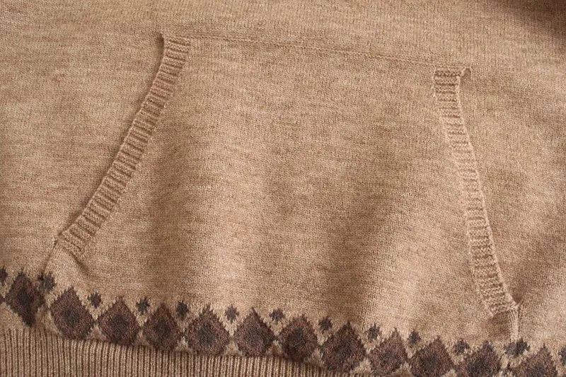 HOODED OVERSIZED JACQUARD KNIT SWEATER