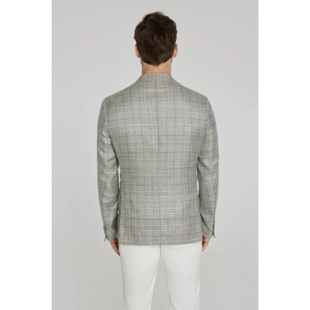 Jack Victor Grey Plaid Midland Wool and Linen Blazer