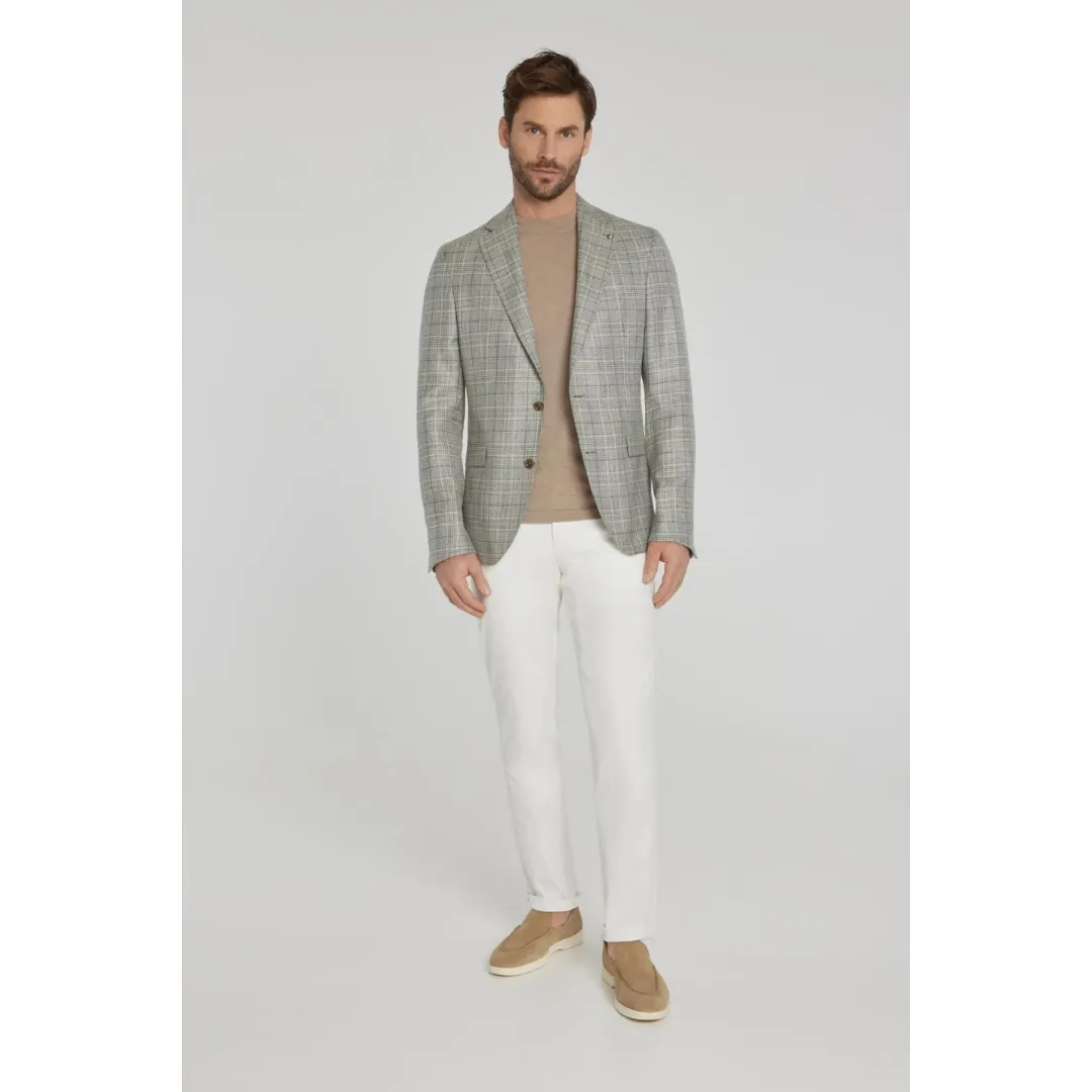 Jack Victor Grey Plaid Midland Wool and Linen Blazer