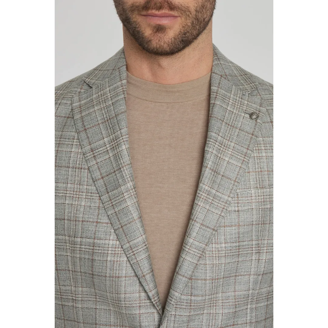 Jack Victor Grey Plaid Midland Wool and Linen Blazer