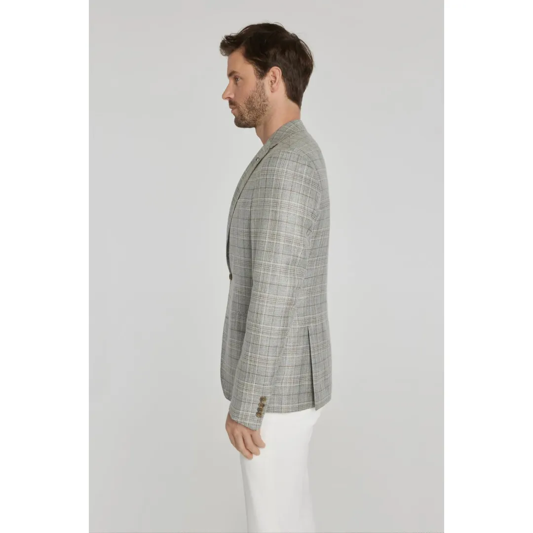 Jack Victor Grey Plaid Midland Wool and Linen Blazer