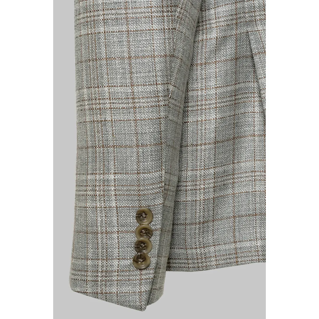Jack Victor Grey Plaid Midland Wool and Linen Blazer