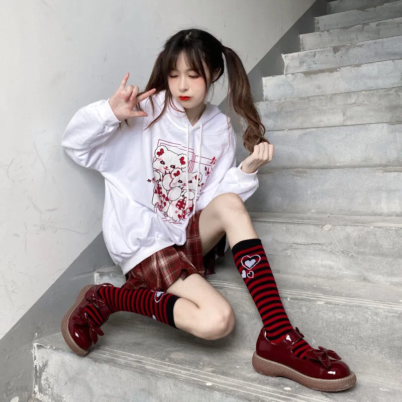 Japanese Sweet Style Loose Cartoon Cat Print Sweatshirt