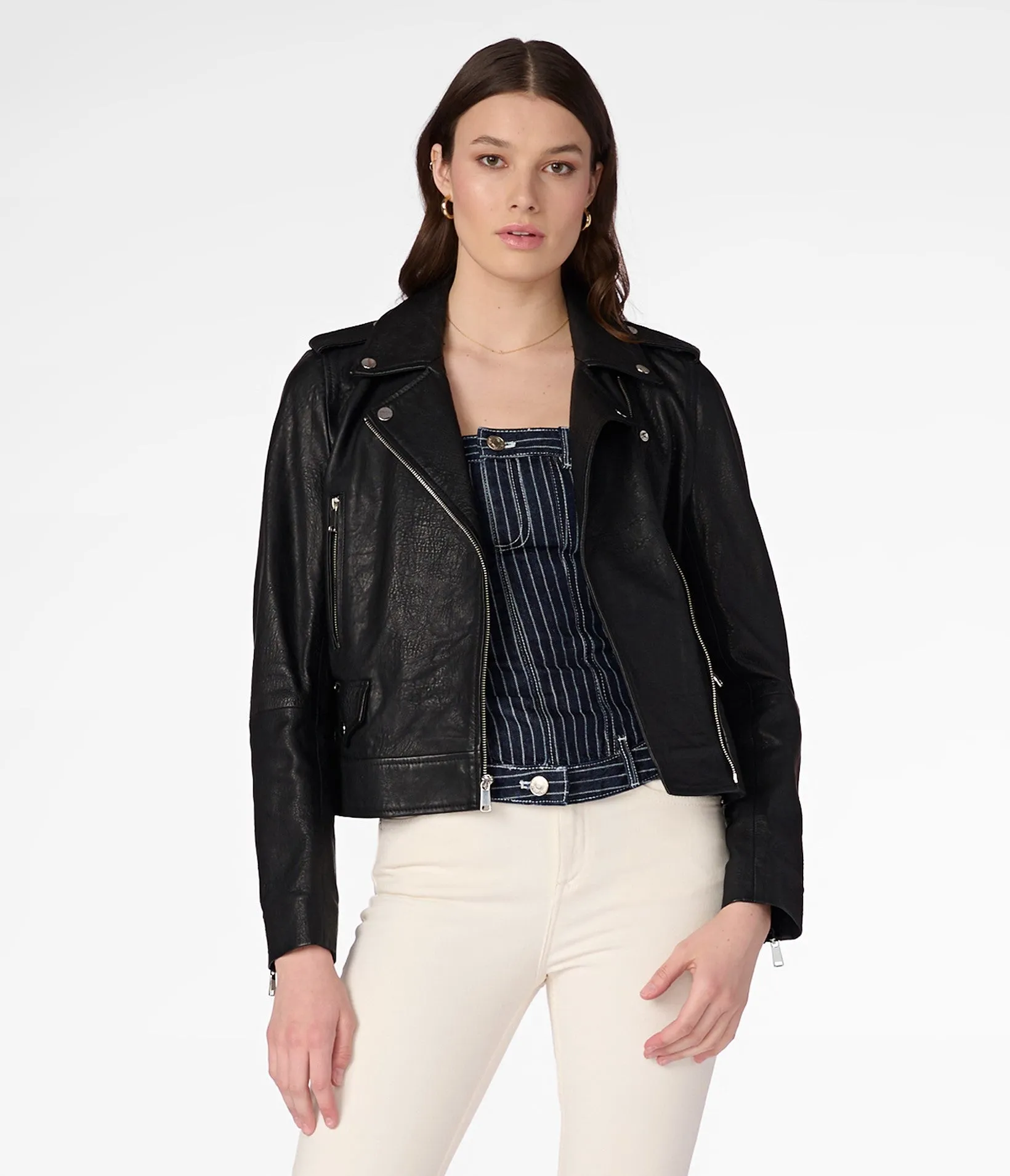 Kiley Textured Asymmetrical Genuine Leather Jacket