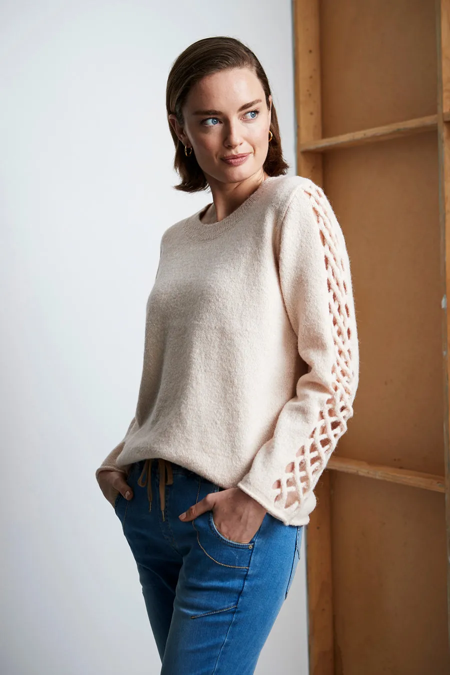 Lattice Sweater - Peach Mist