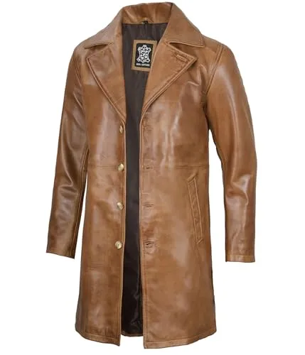 Leather Coat Men  Carcoat Style Winter Fashion Long Leather Jacket Men