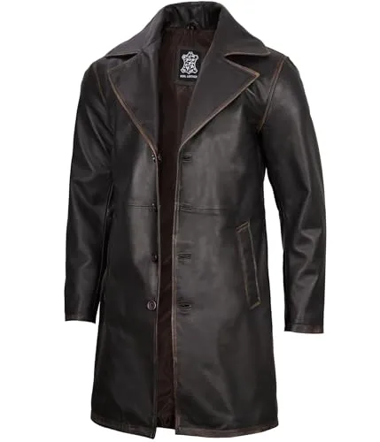 Leather Coat Men  Carcoat Style Winter Fashion Long Leather Jacket Men
