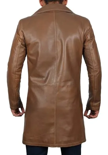 Leather Coat Men  Carcoat Style Winter Fashion Long Leather Jacket Men