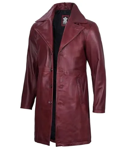 Leather Coat Men  Carcoat Style Winter Fashion Long Leather Jacket Men