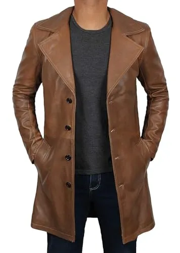 Leather Coat Men  Carcoat Style Winter Fashion Long Leather Jacket Men