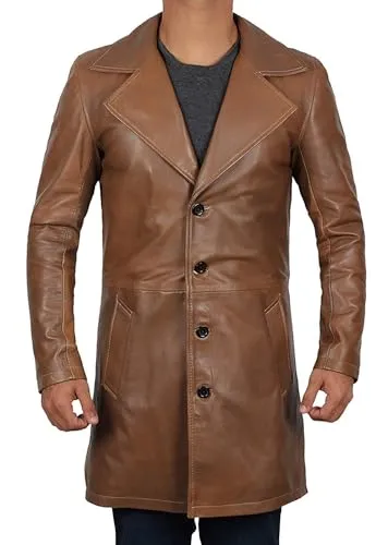 Leather Coat Men  Carcoat Style Winter Fashion Long Leather Jacket Men