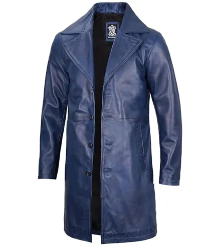 Leather Coat Men  Carcoat Style Winter Fashion Long Leather Jacket Men