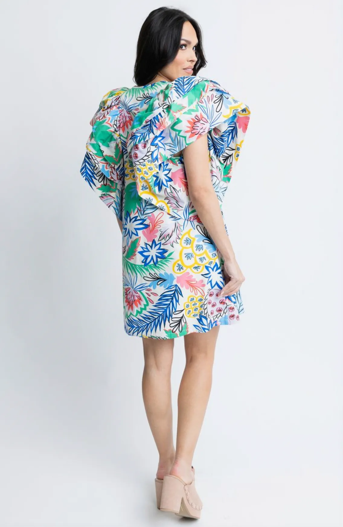 Lori Ruffle Dress - Multi Palm