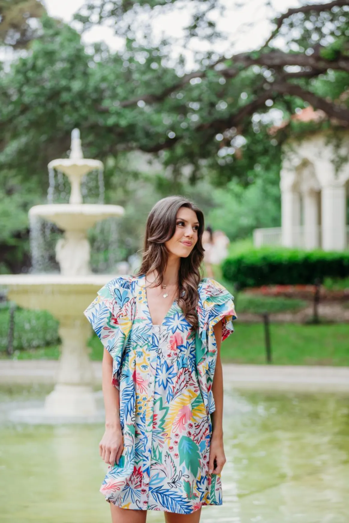 Lori Ruffle Dress - Multi Palm
