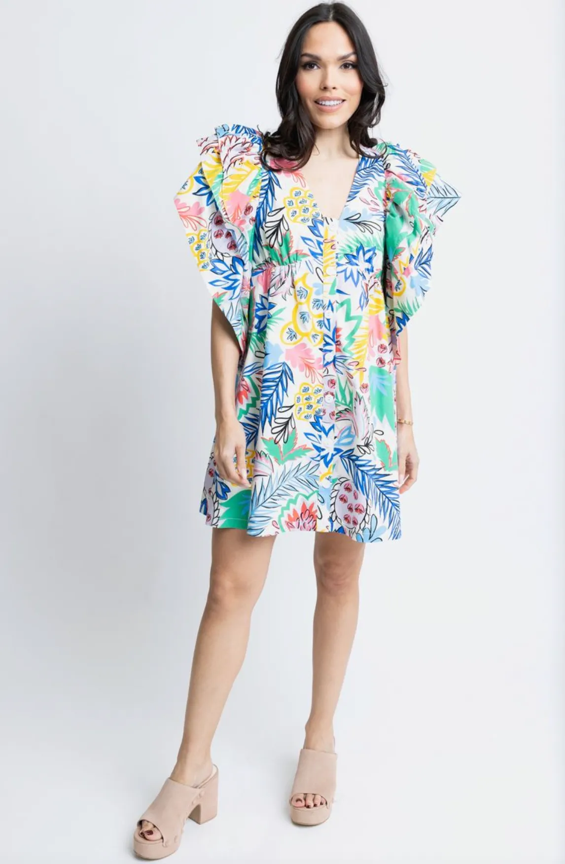 Lori Ruffle Dress - Multi Palm