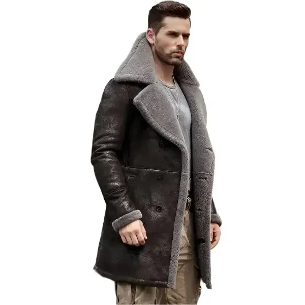 Men's Black B7 Shearling Leather Coat – Warm & Stylish