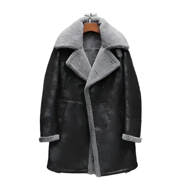 Men's Black B7 Shearling Leather Coat – Warm & Stylish