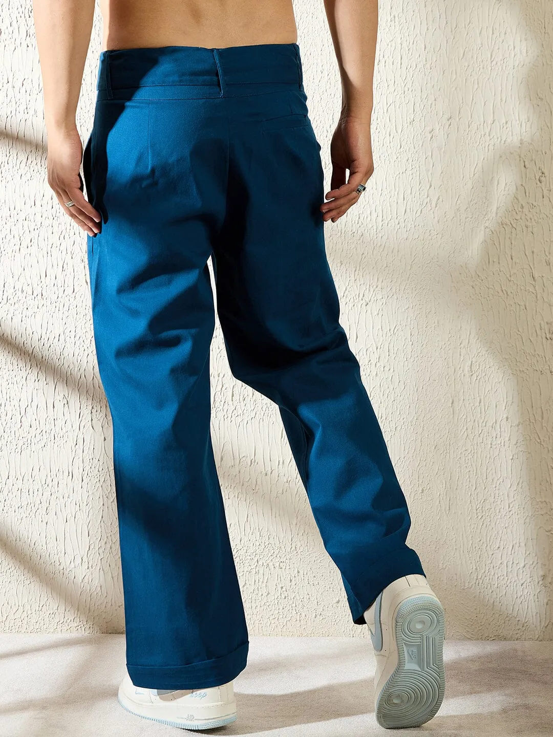 Navy Twill Korean Baggy Pants