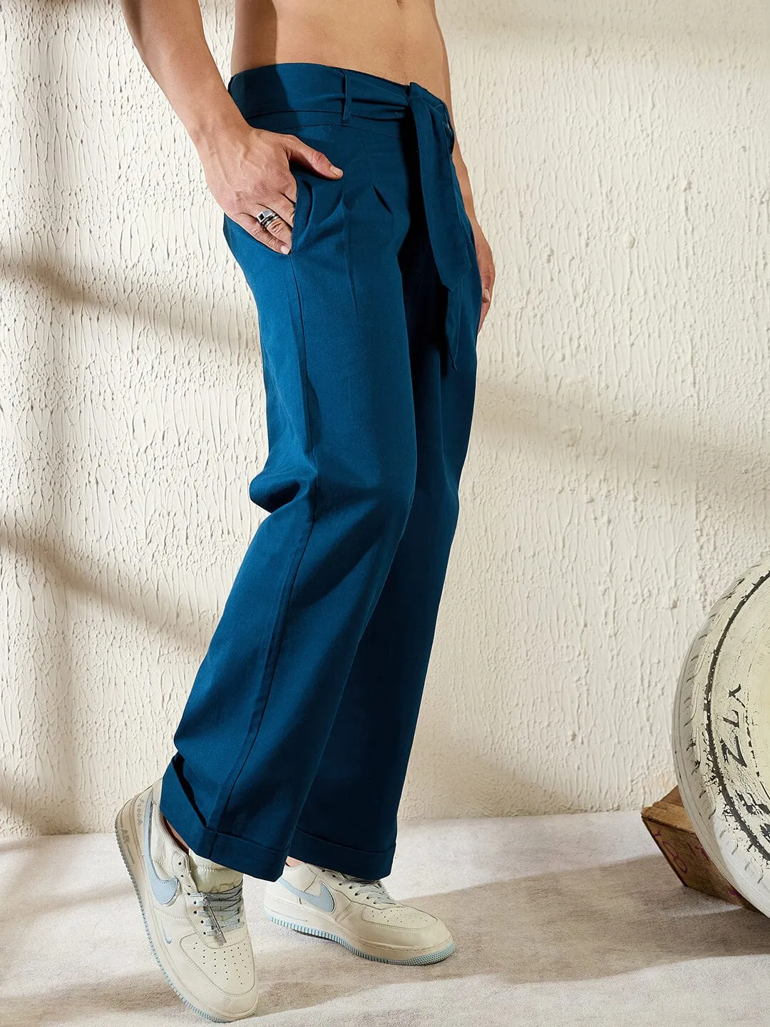 Navy Twill Korean Baggy Pants