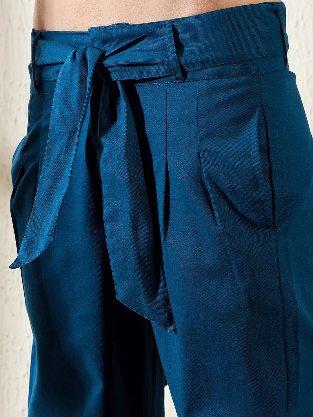 Navy Twill Korean Baggy Pants