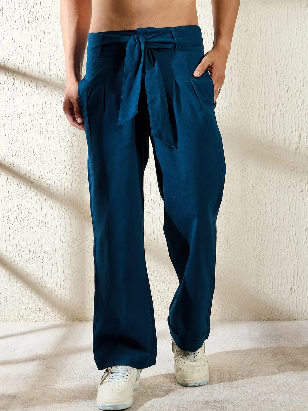 Navy Twill Korean Baggy Pants