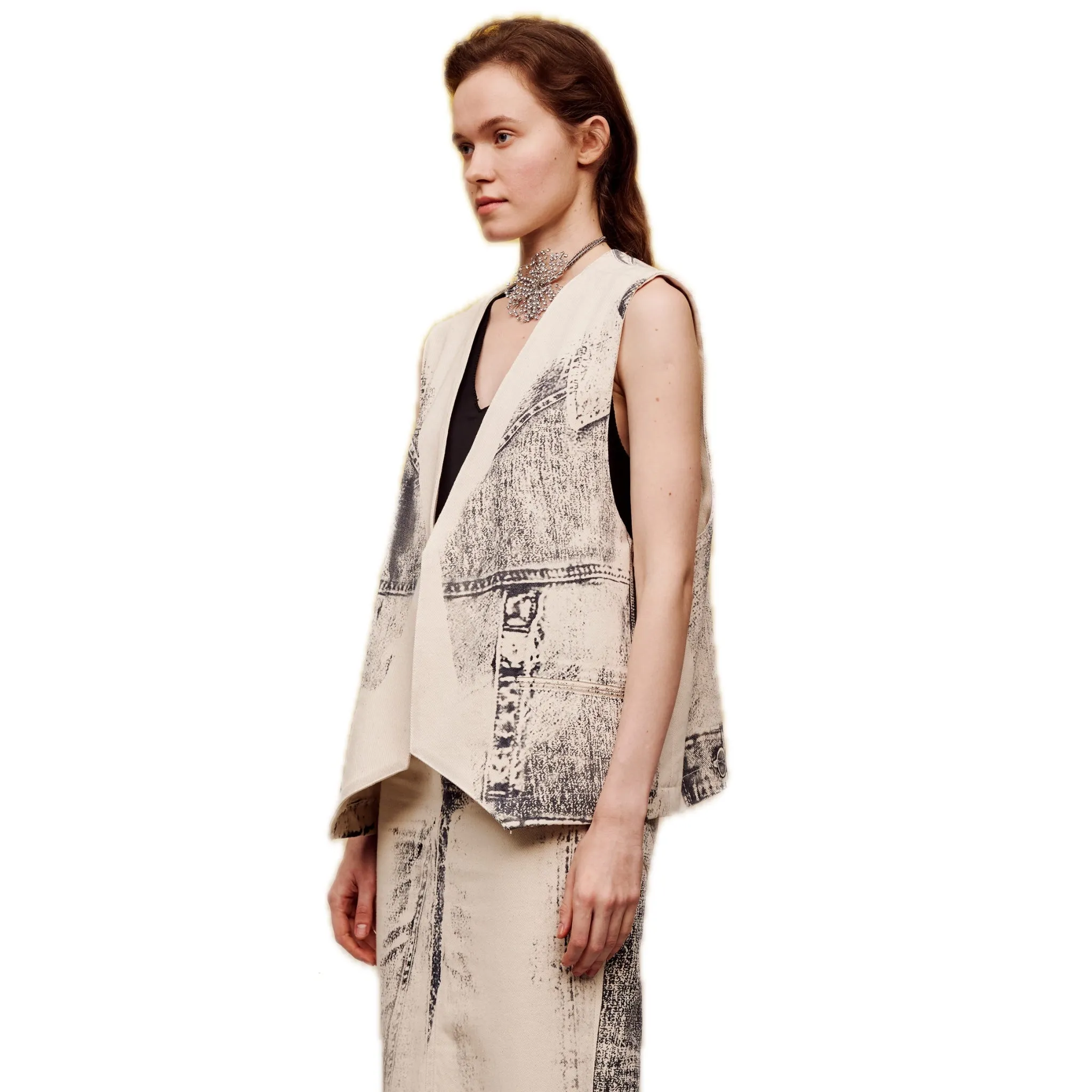 Offset Print Denim Vest