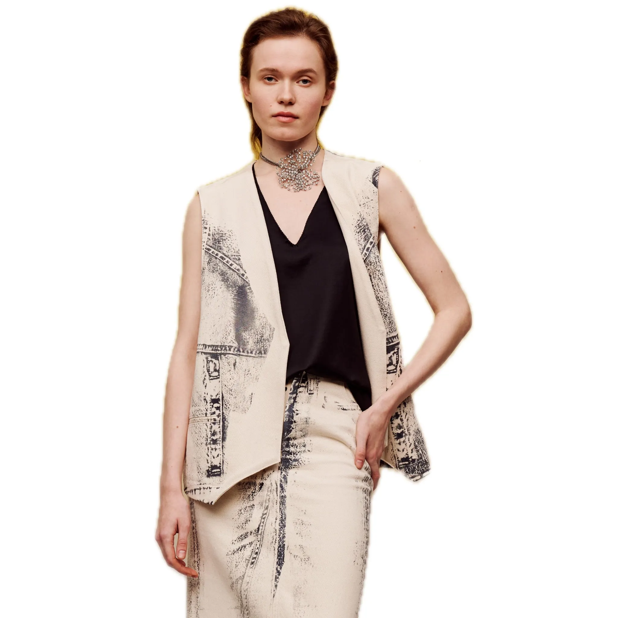 Offset Print Denim Vest