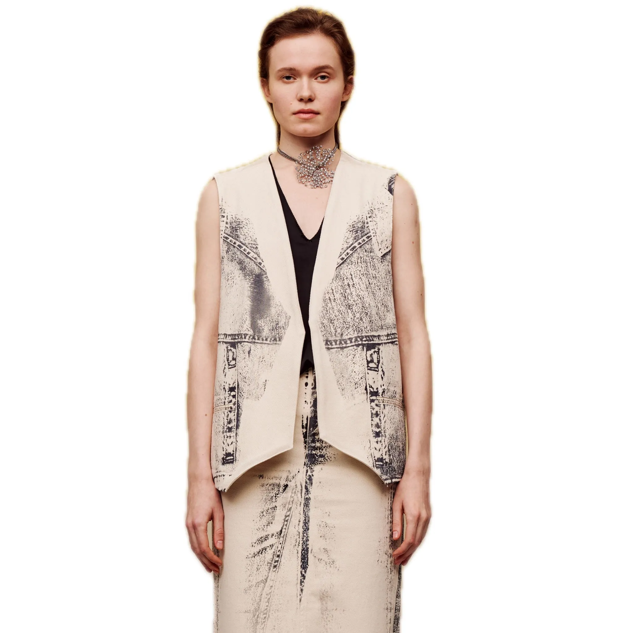 Offset Print Denim Vest