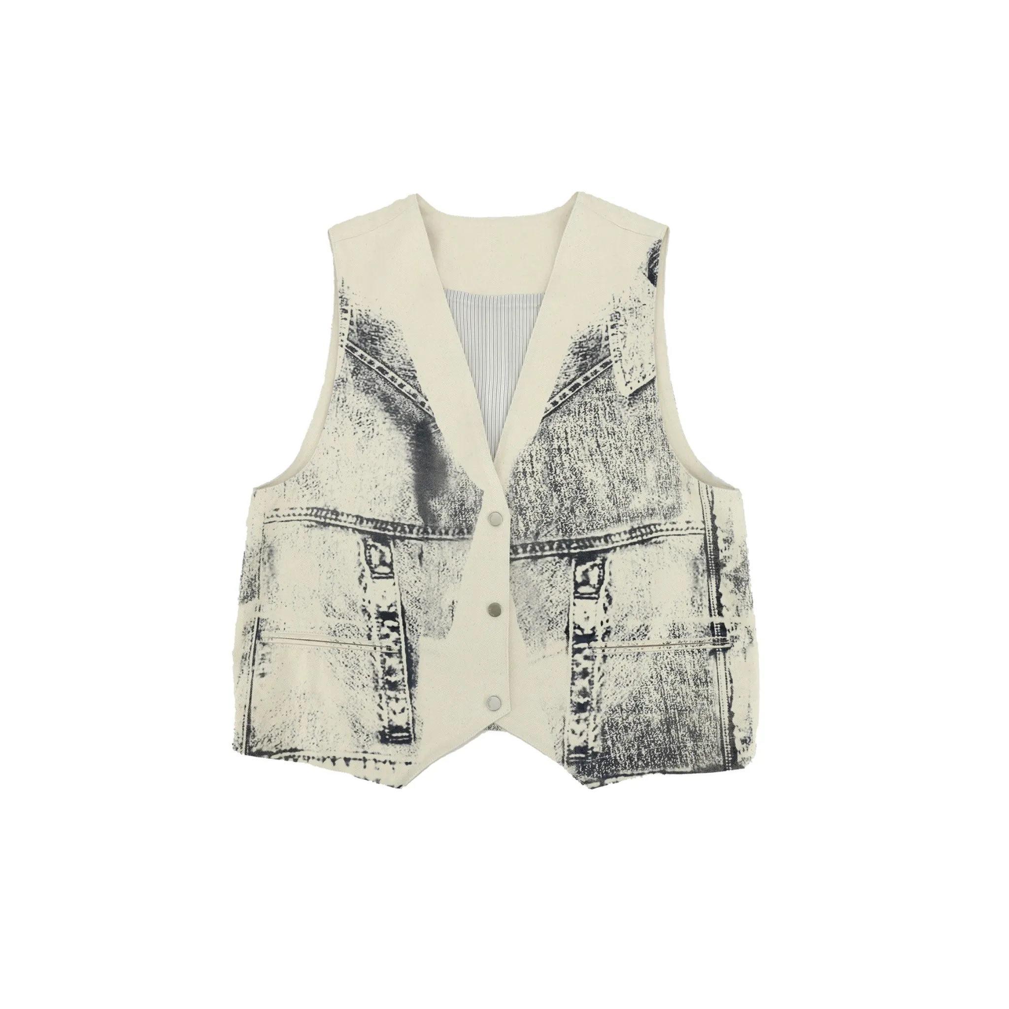 Offset Print Denim Vest