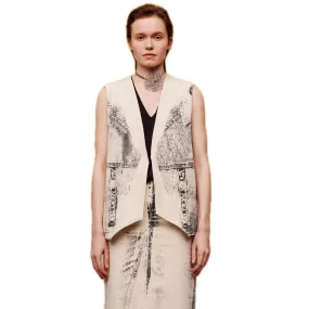 Offset Print Denim Vest