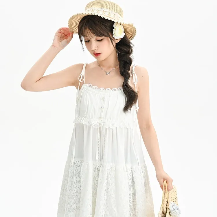 Summer Sweet Girl Style White Lace Dress