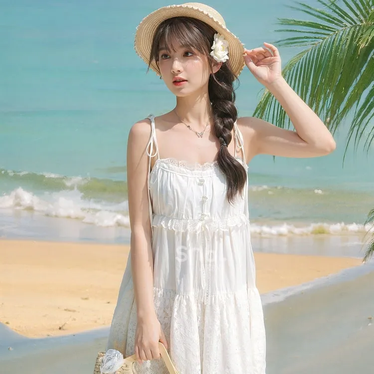 Summer Sweet Girl Style White Lace Dress