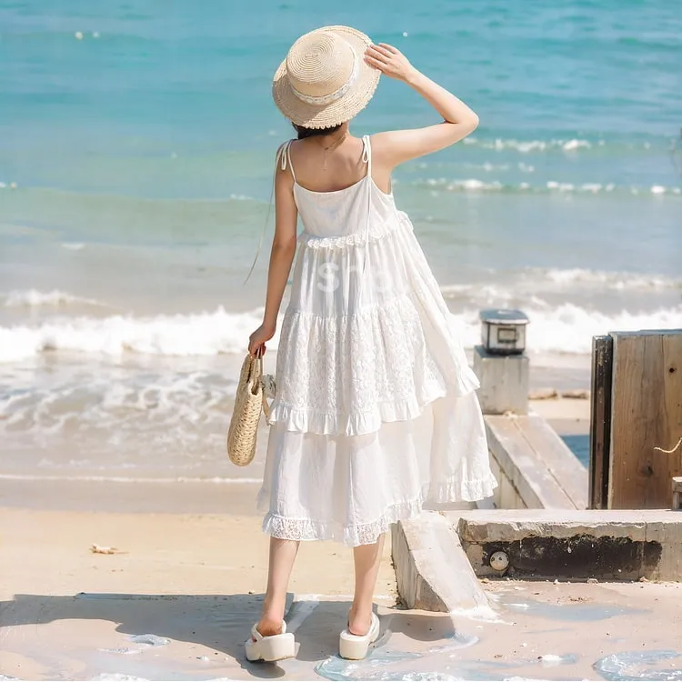 Summer Sweet Girl Style White Lace Dress
