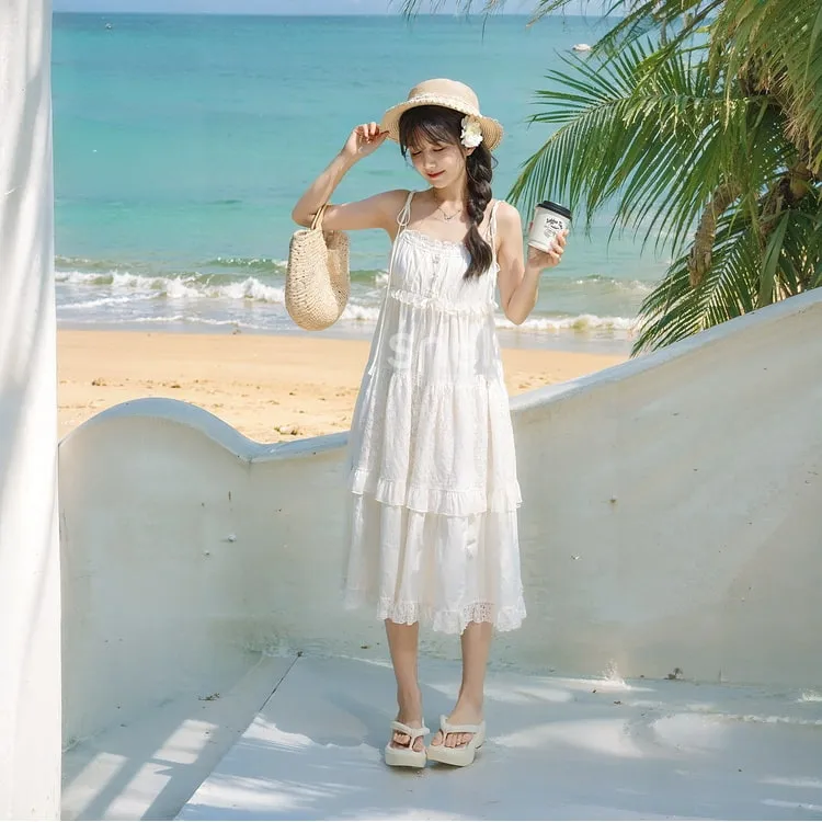 Summer Sweet Girl Style White Lace Dress