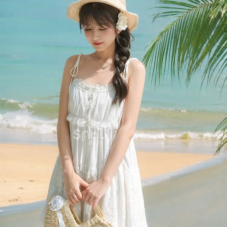 Summer Sweet Girl Style White Lace Dress