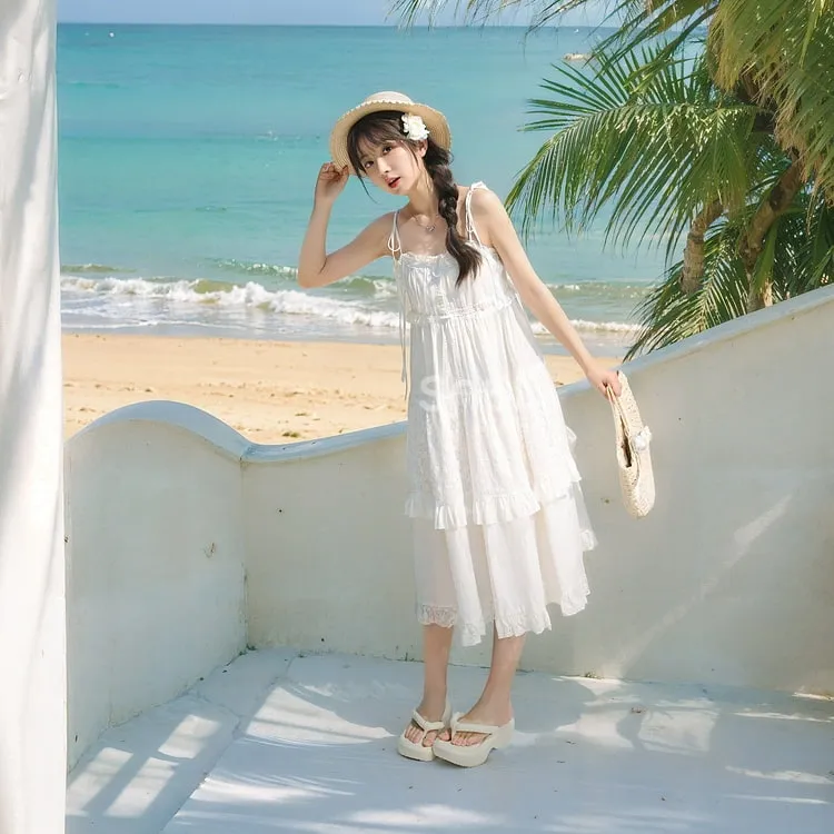Summer Sweet Girl Style White Lace Dress
