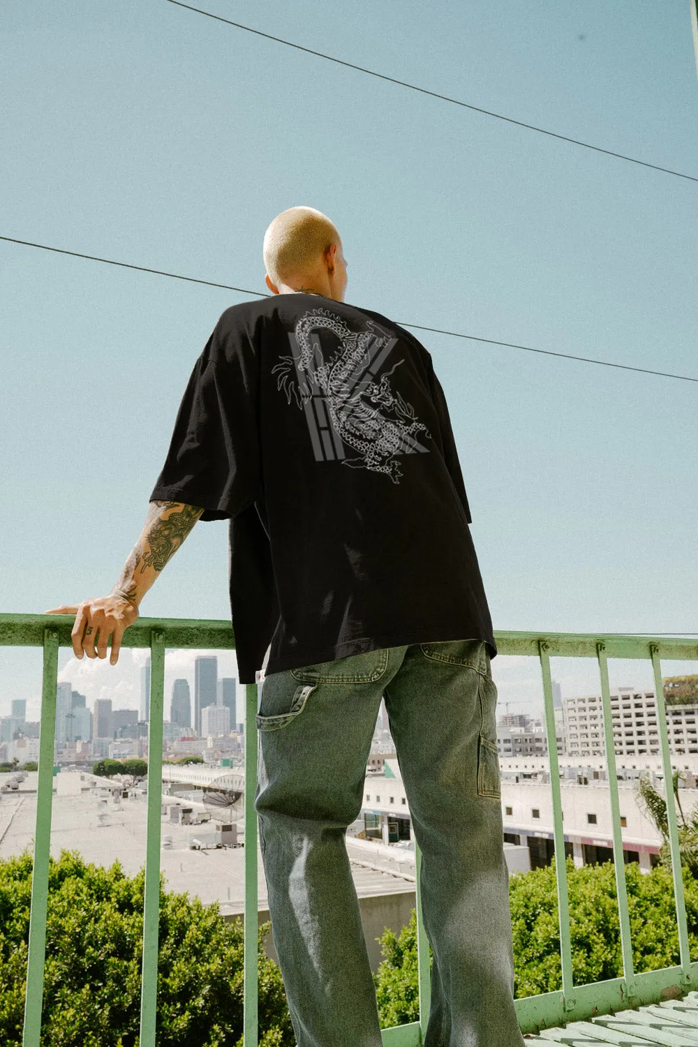 TRIGRAM K DRAGON DROP SHOULDER TEE (BLACK)