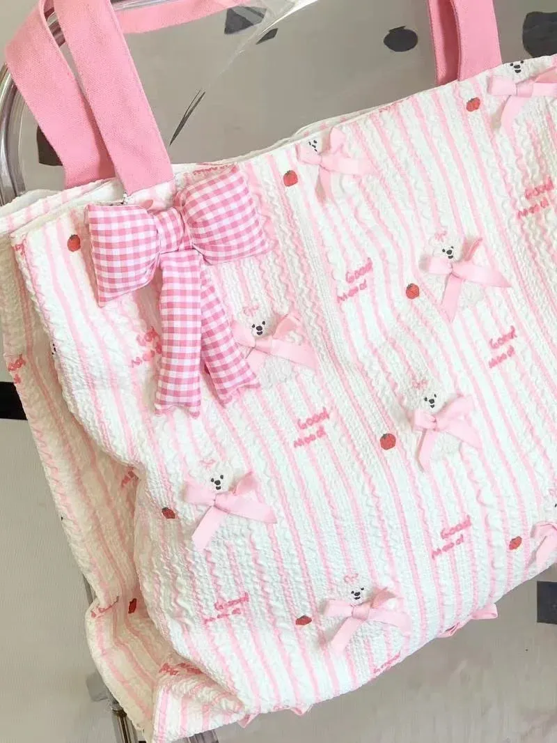 UAKISS  -  Cute Korean Style Shoulder Bag 2024 Chic Sweet Bow Girl Casual Versatile Instagram Canvas