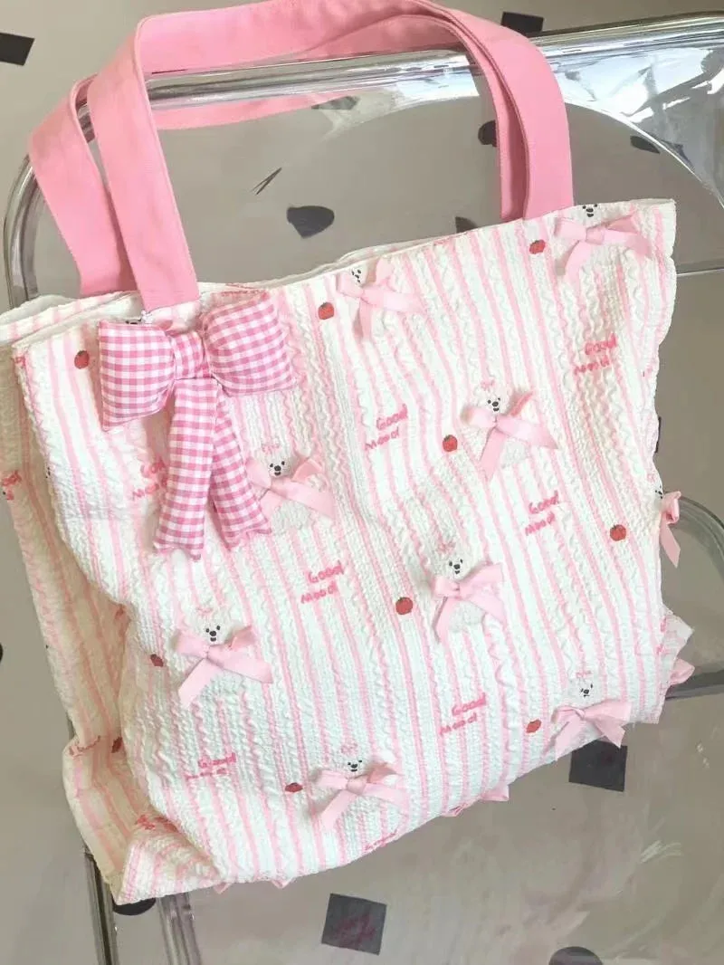 UAKISS  -  Cute Korean Style Shoulder Bag 2024 Chic Sweet Bow Girl Casual Versatile Instagram Canvas