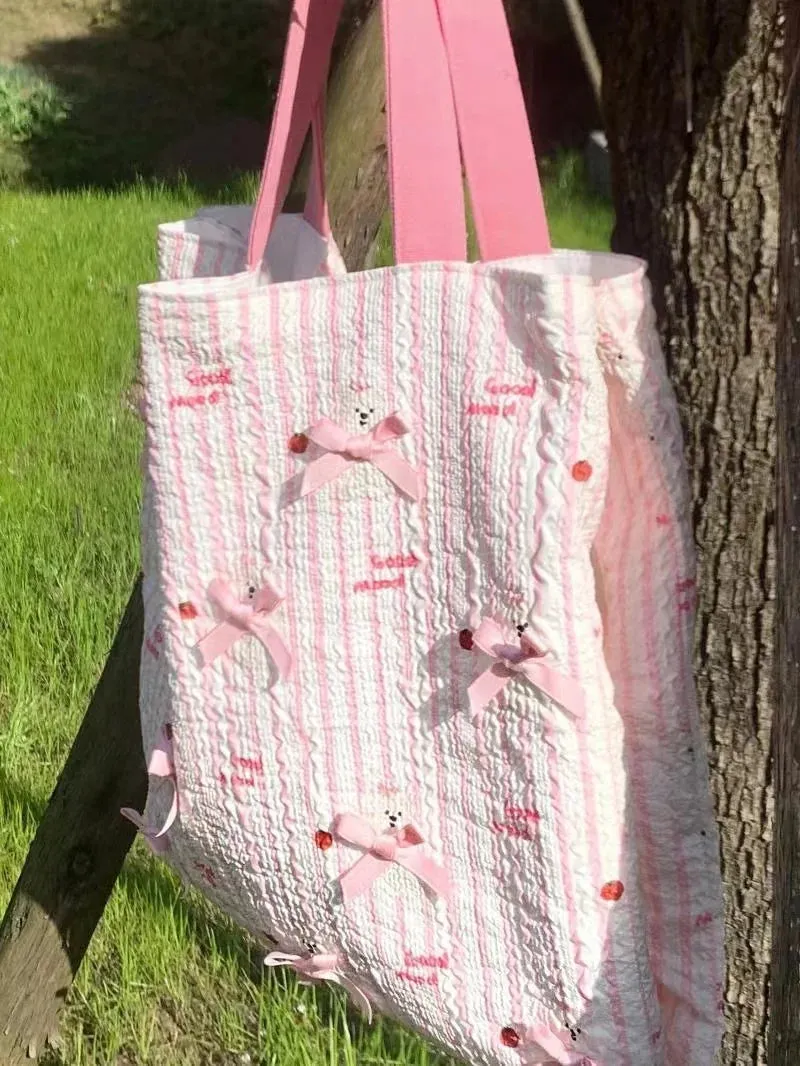UAKISS  -  Cute Korean Style Shoulder Bag 2024 Chic Sweet Bow Girl Casual Versatile Instagram Canvas