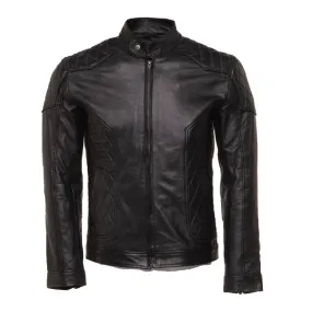 Mens Welsh Moto Style Leather Jacket with Diamond Stitching Detail - Premium Motorcycle Outerwear