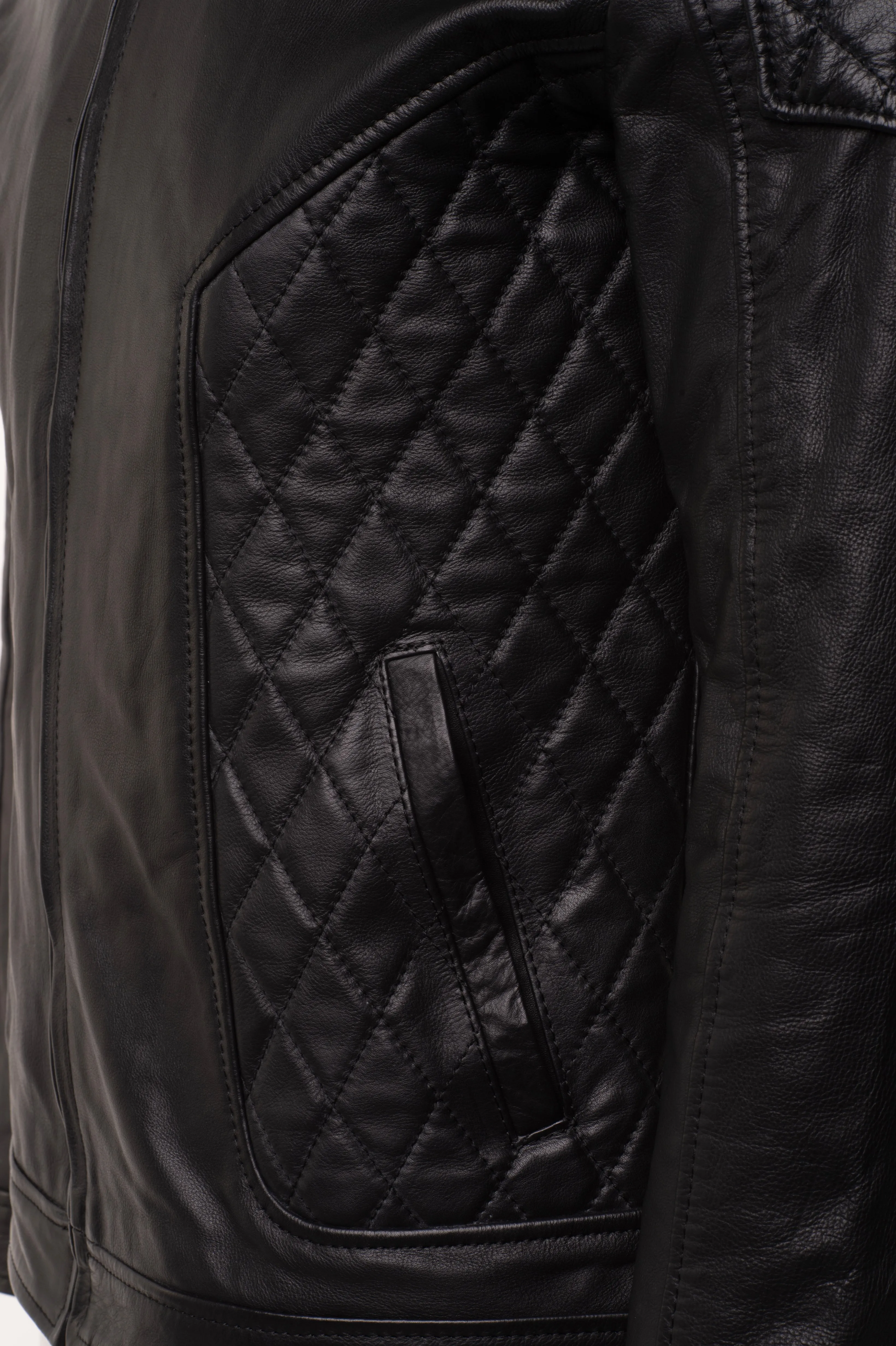 Mens Welsh Moto Style Leather Jacket with Diamond Stitching Detail - Premium Motorcycle Outerwear