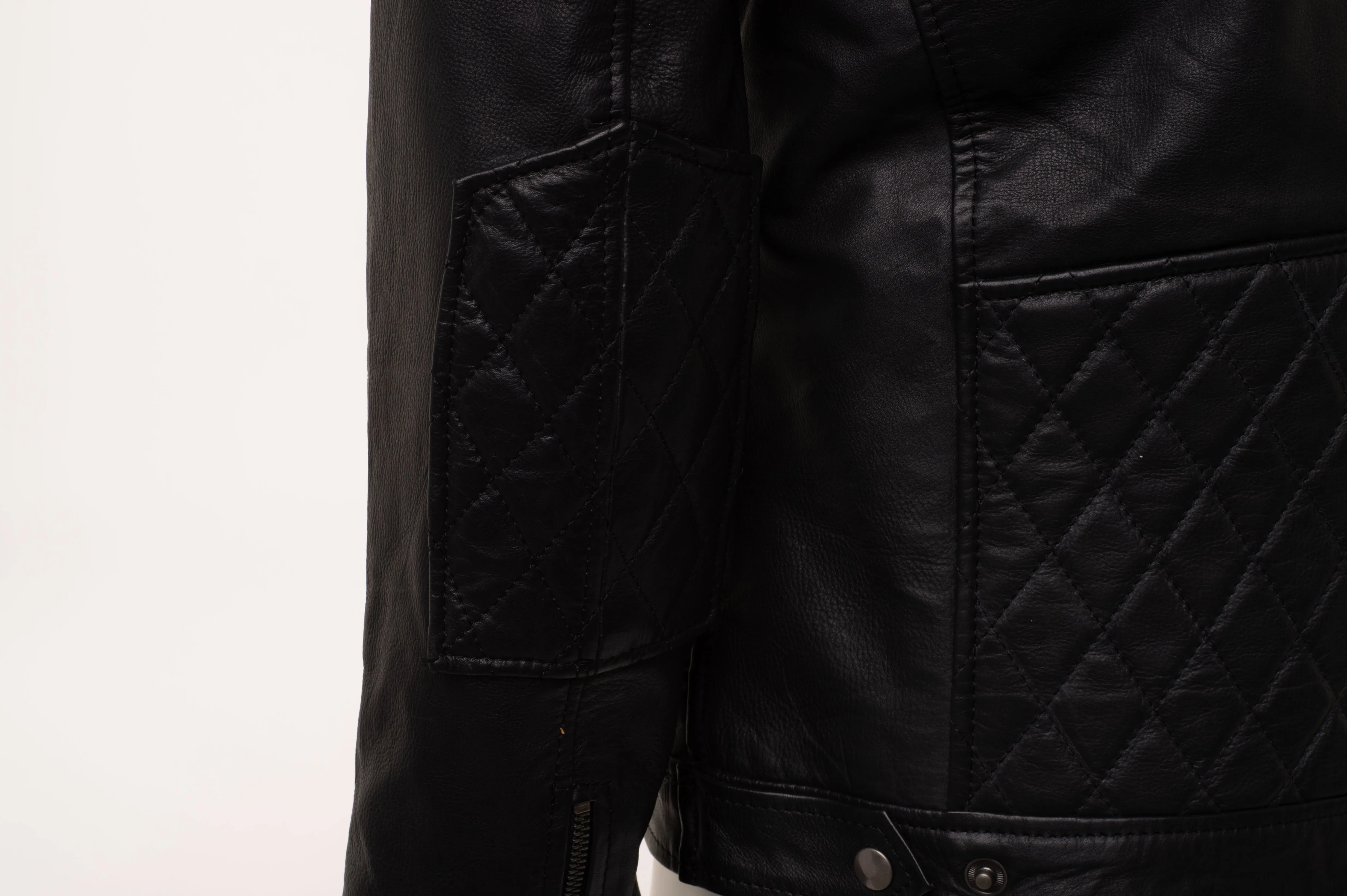 Mens Welsh Moto Style Leather Jacket with Diamond Stitching Detail - Premium Motorcycle Outerwear
