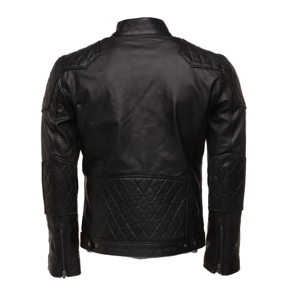 Mens Welsh Moto Style Leather Jacket with Diamond Stitching Detail - Premium Motorcycle Outerwear