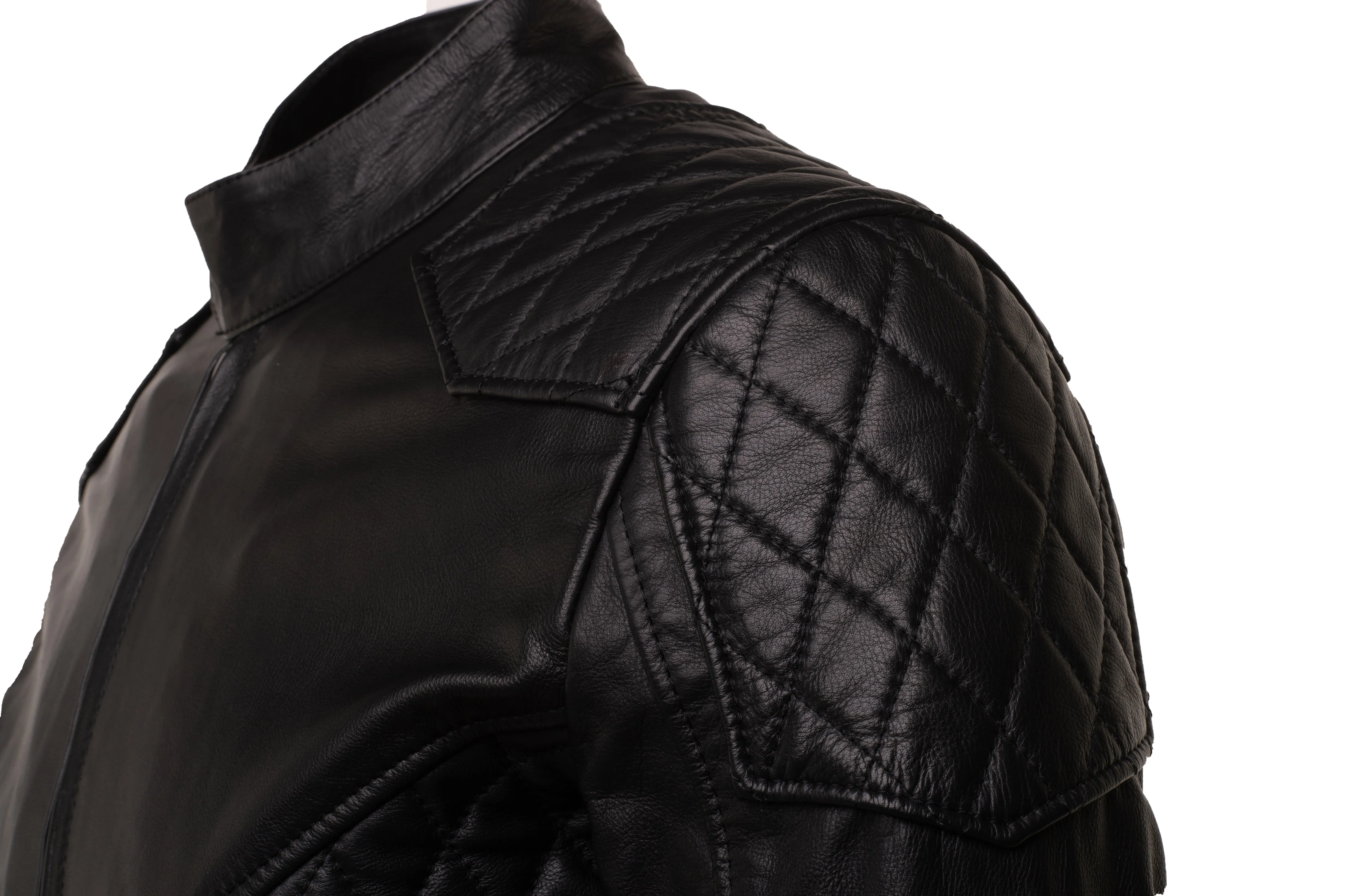 Mens Welsh Moto Style Leather Jacket with Diamond Stitching Detail - Premium Motorcycle Outerwear
